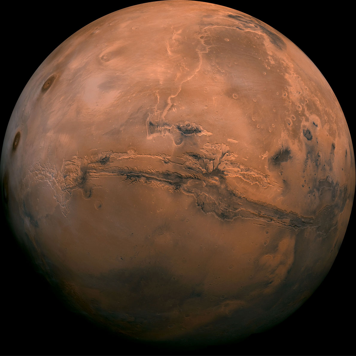 The planet Mars against a black background.