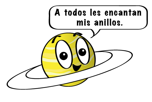 Una caricatura de Saturno sonriendo y diciendo: Todos aman mis anillos.