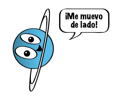 Una caricatura de Urano de lado, sonriendo y diciendo: ¡Estoy de lado!
