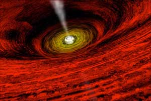 Artist's idea of a black hole, with material swirling around it.