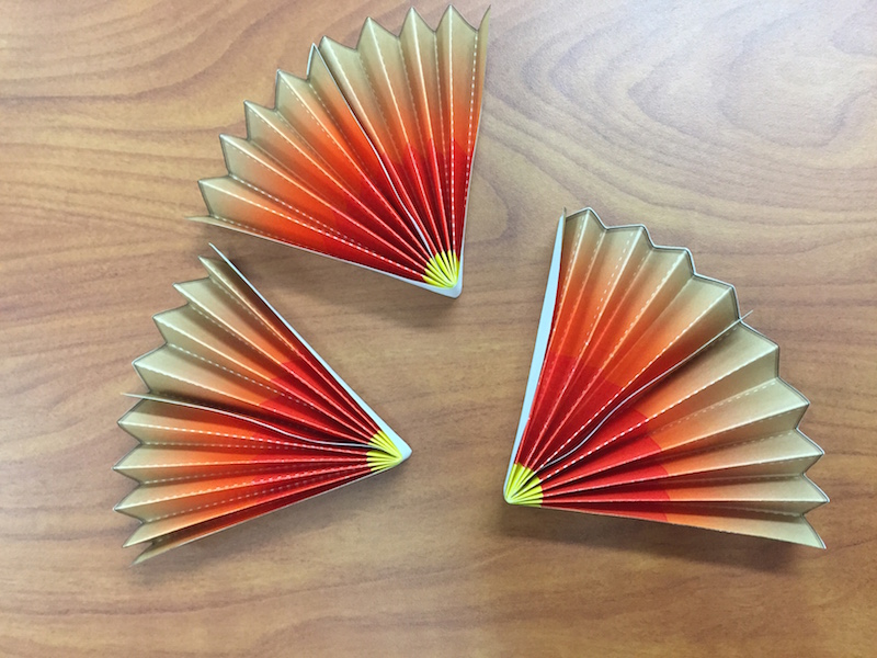 a photo of the three fan wedges all folded and glued