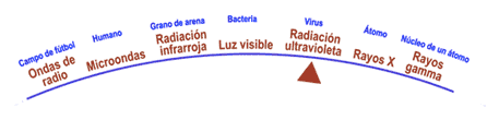 Las ondas ultravioletas están justo arriba de la luz visible en el medidor de energía.