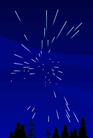 Image of dark sky, with shooting stars radiating outward from a point in the center.