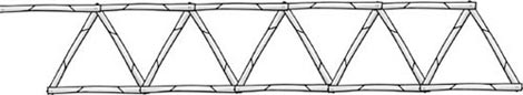 five triangles stapled together at their bases, then connected across top with five more logs.