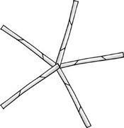 five logs stapled together at one end to make a five-point star.