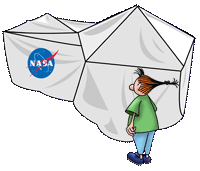 Cartoon of girl beside Moon habitat large enough to stand up in.