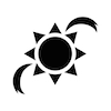 a black and white illustration of the sun