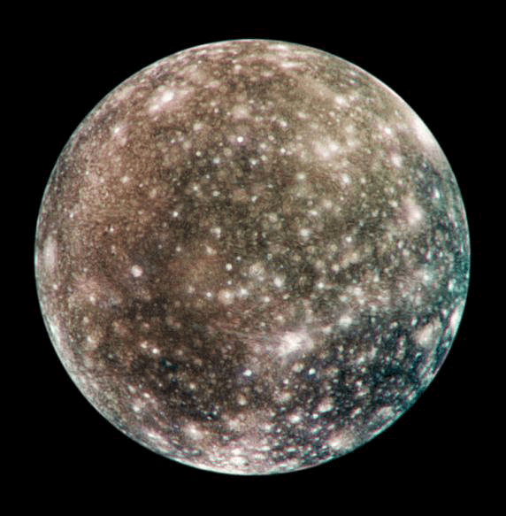 An image of Jupiter’s moon Callisto taken by NASA’s Galileo spacecraft.
