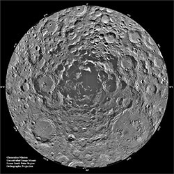This view of the Moon's cratered South Pole was seen by NASA's Clementine spacecraft in 1996. Credit: NASA/JPL/USGS.