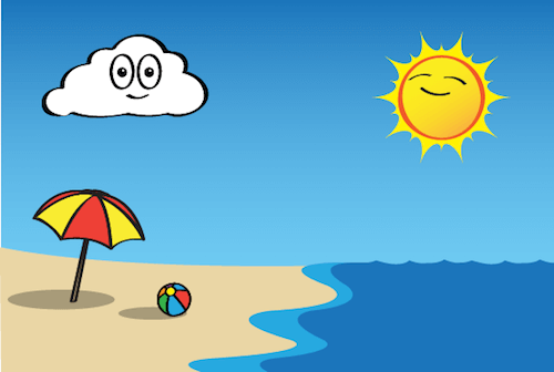 Illustration of the sun smiling in the sky.