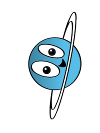 caricatura de Urano de lado con cara sonriente