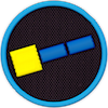 una insignia con una nave espacial simplificada hecha de un cuadrado y dos rectángulos