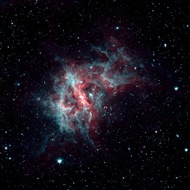 RCW 49: New stars are being born in this dusty region called RCW 49. Even this thick cloud of dust and gas cannot hide the young stars from Spitzer's infrared-sensing 