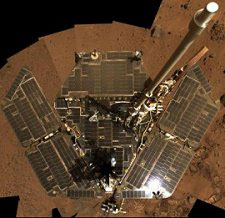 The Spirit rover’s solar panels after winds cleaned them off.