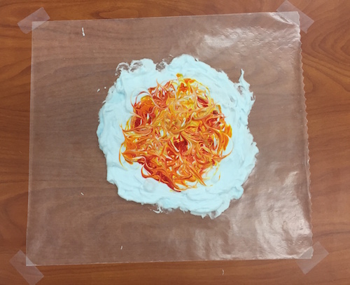 the food coloring has been spread evenly around in a roughly circular shape