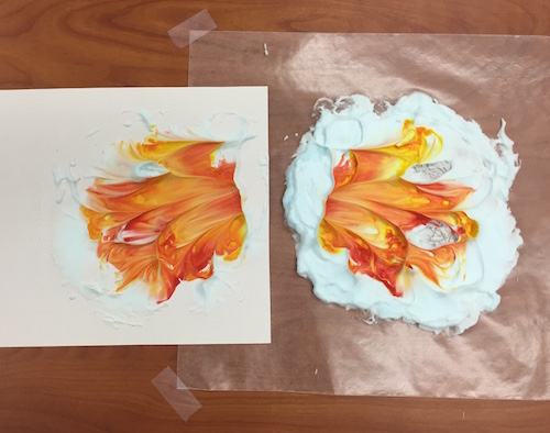 the paper has been pulled off, and shaving cream covers it
