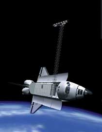 Ilustracion de Shuttle Radar Topography Mission hacer un mapa de la Tierra abajo.